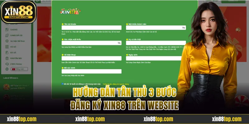 Hướng dẫn tân thủ 3 bước đăng ký Xin88 trên website