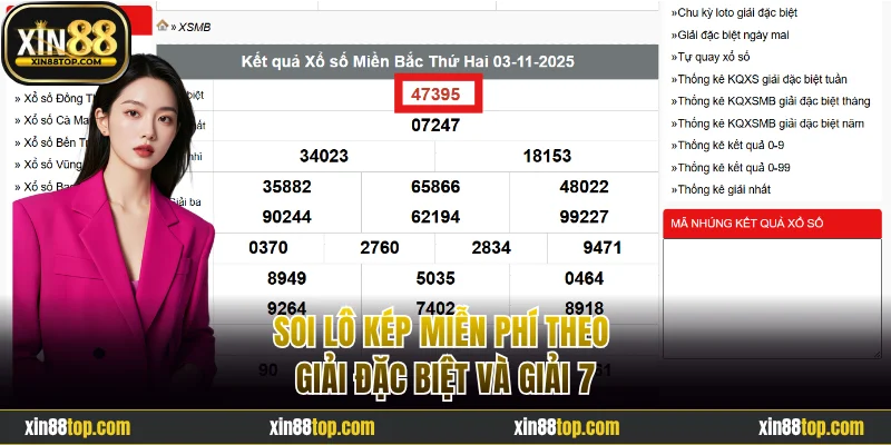 Soi lô kép miễn phí theo giải đặc biệt và giải 7